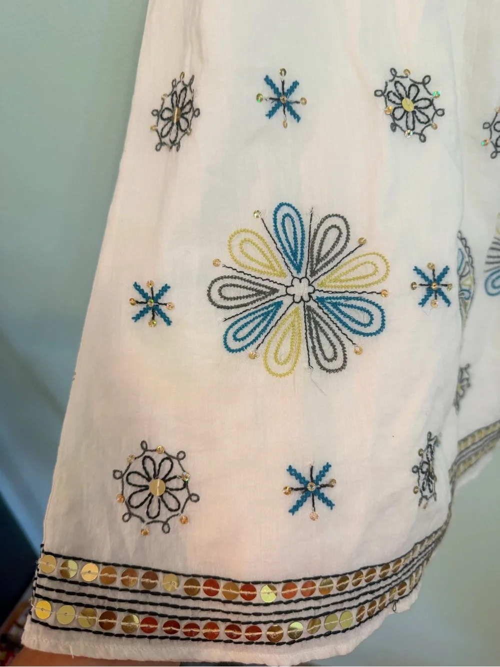 Old Navy White Embroidered Floral Sundress with Metallic Trim
